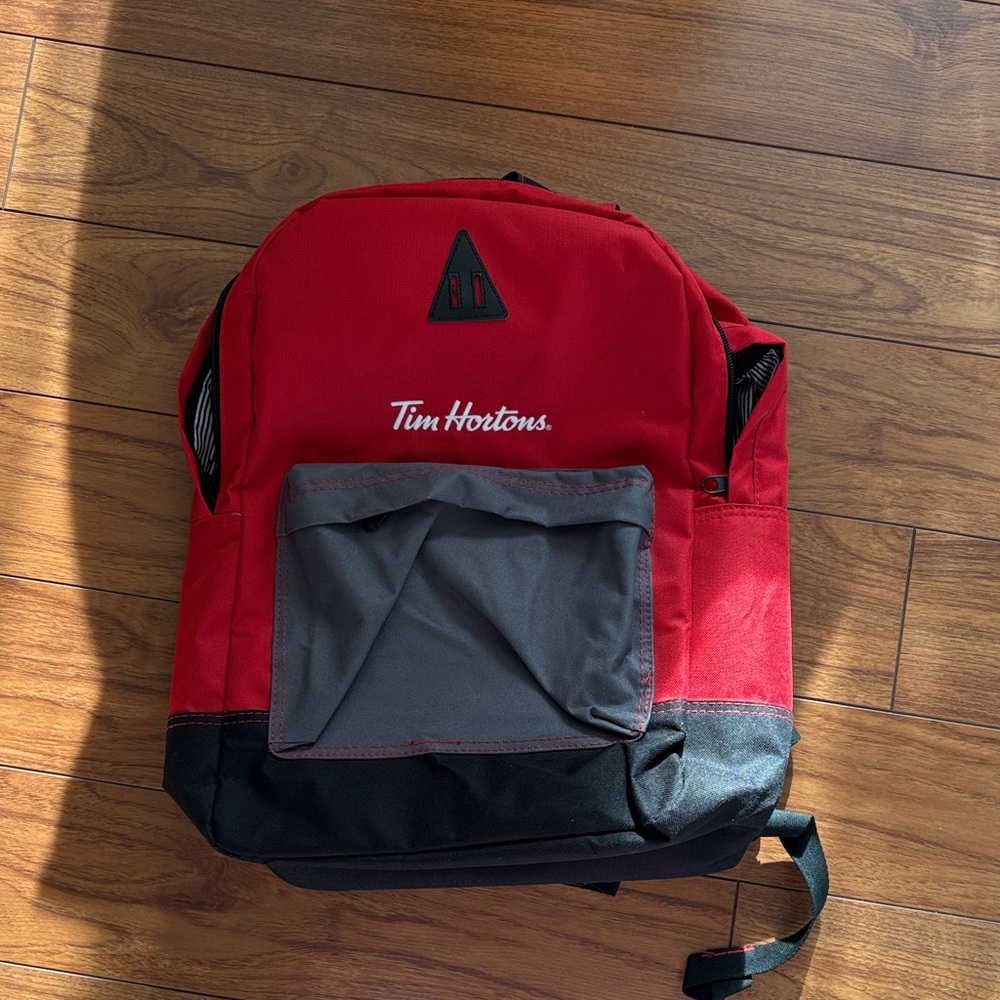 Red and Black Backpack Tim Hortons Logo